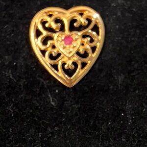 Gold Heart Filigree Pendant with red Accent